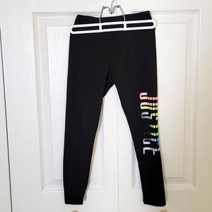 Justice Leggings 6 Black Rainbow Glitter Logo Graphic Playful